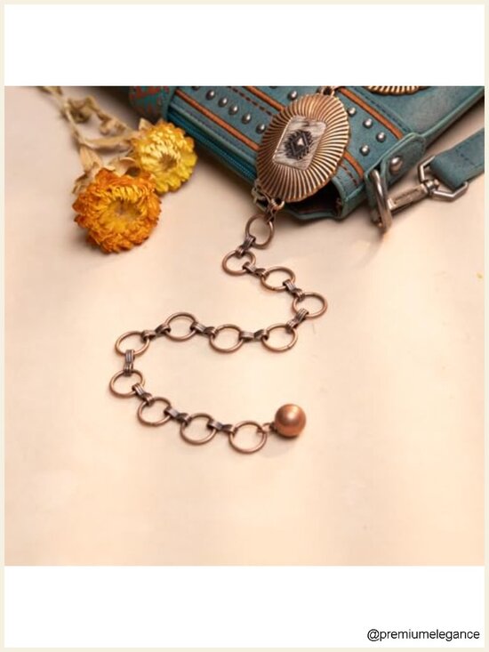 Western Concho Chain Belt with Horsehair and Turquoise